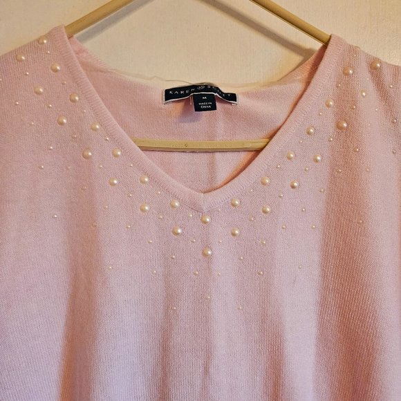 Karen Scott Sweater, Pink Pullover with Attached Scarf - Picture 3 of 10